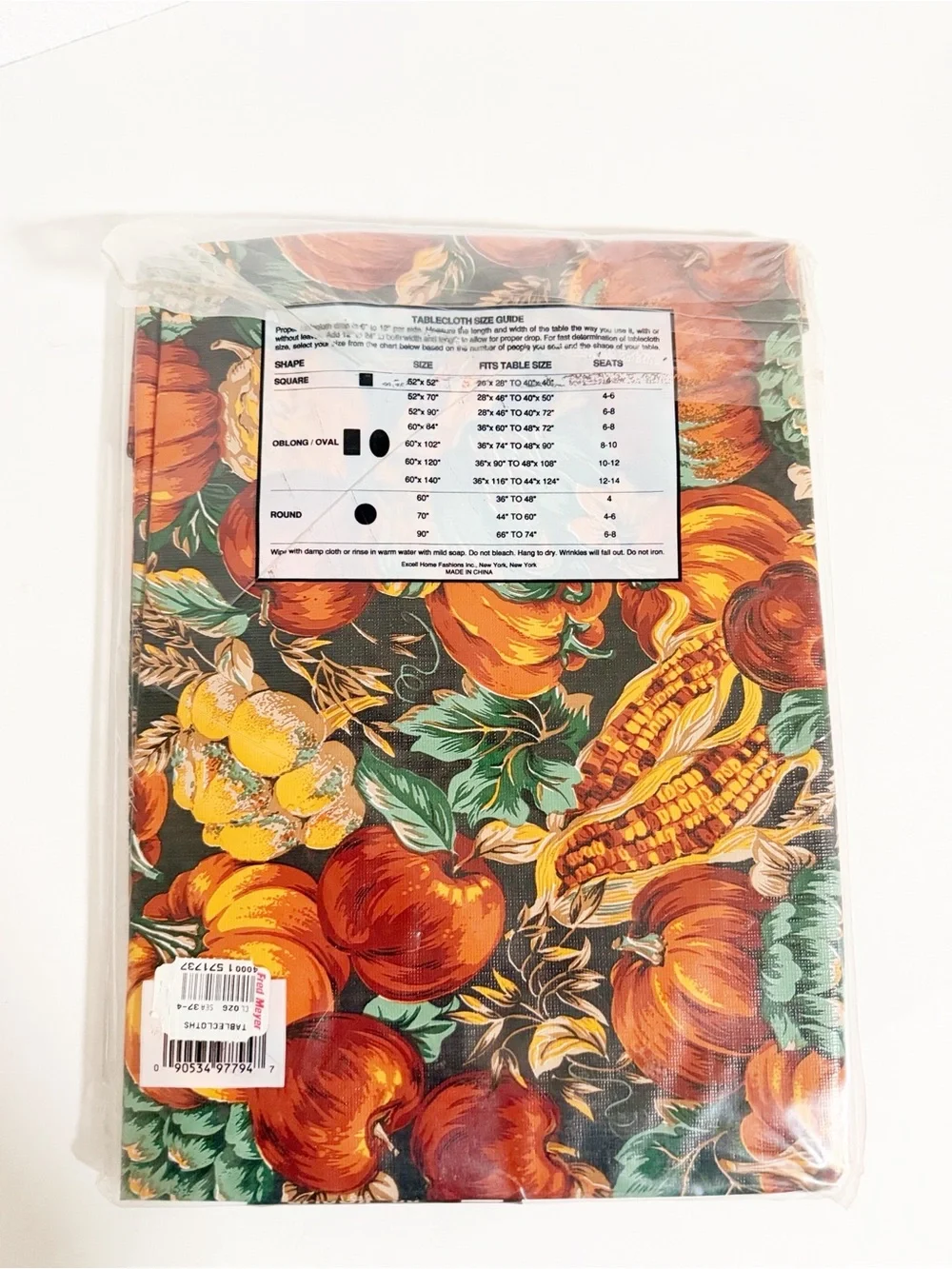 NEW Vintage Informals Pumpkin Harvest 60” Round Vinyl Flannel Backed Tablecloth
